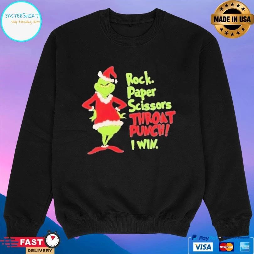 Grinch Rock Paper Scissors Throat Punch I Win Christmas 2025 T-shirts