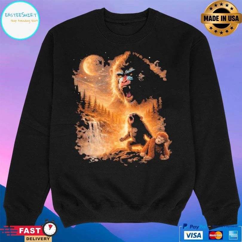 Baby Monkey Howling Moon Graphic 2026 T-shirts