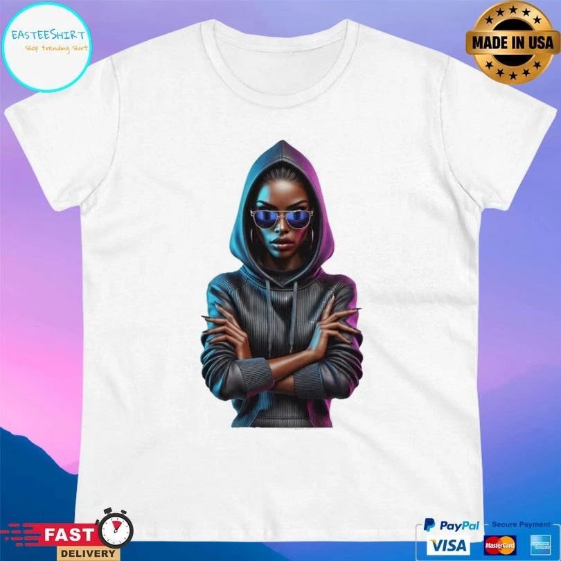 Cool Woman Character In Hoodie And Sunglasses T-shirts