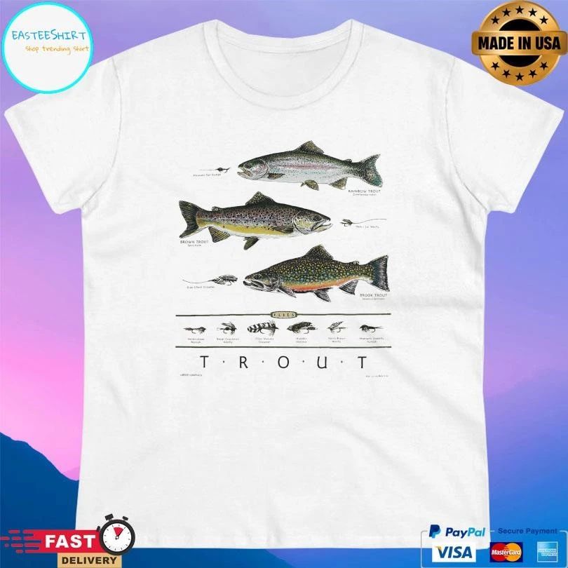 Trout And Flies Adult Natural T-shirts