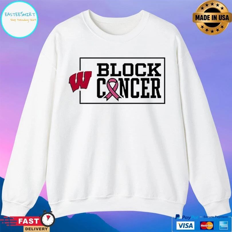 Classic Wisconsin Badgers Block Cancer Pink Ribbon T-shirts