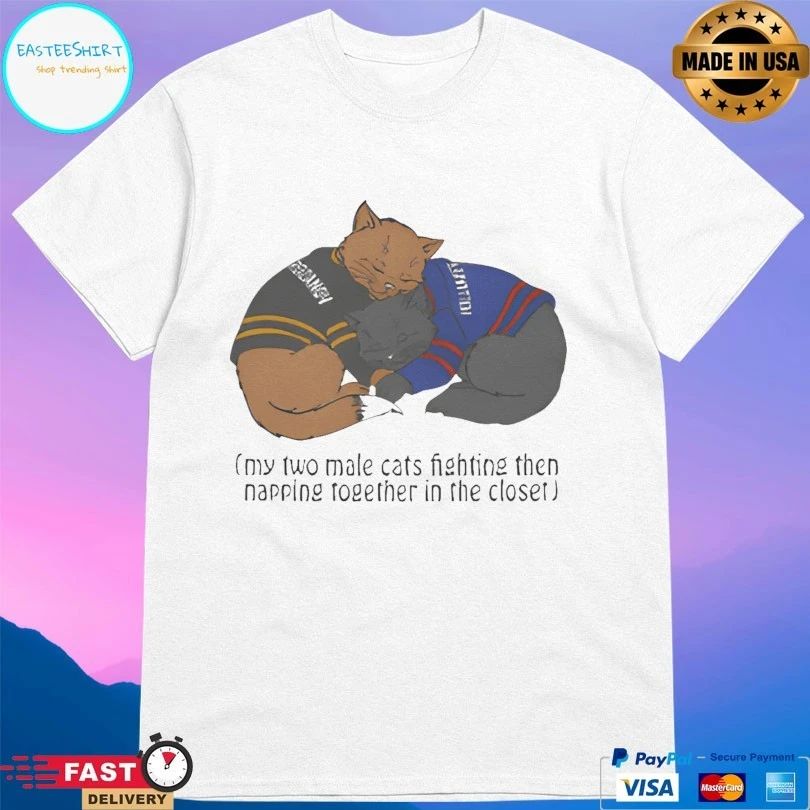 We Have Heated Rivalry At Home My Two Male Cats Fighting Then Napping Together In The Closet T-shirt