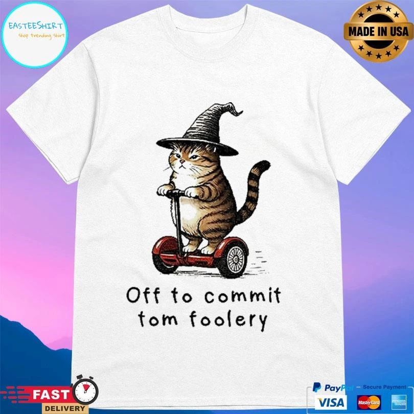 Orange Cat Riding Segway Style Off To Commit Tomfoolery Halloween T-shirts