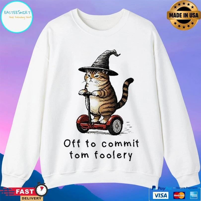 Orange Cat Riding Segway Style Off To Commit Tomfoolery Halloween T-shirts