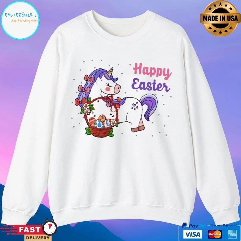 Unicorn Basket Eggs Happy Easter 2021 T-shirt
