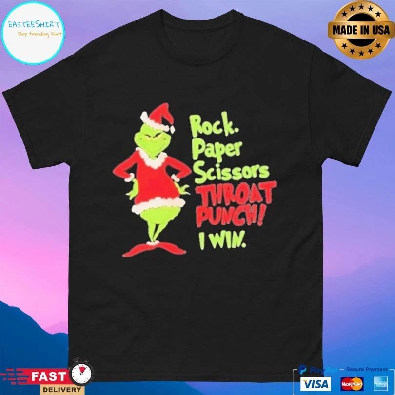 Grinch Rock Paper Scissors Throat Punch I Win Christmas 2025 T-shirts