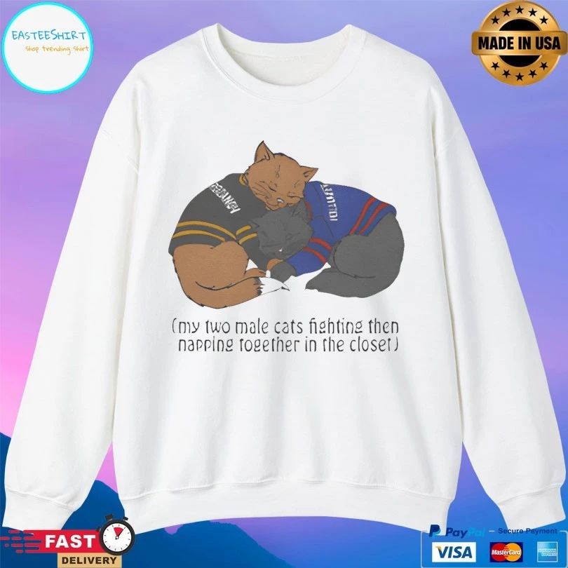 We Have Heated Rivalry At Home My Two Male Cats Fighting Then Napping Together In The Closet T-shirt