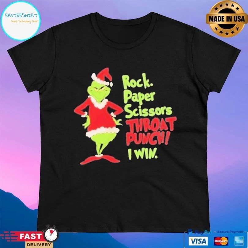Grinch Rock Paper Scissors Throat Punch I Win Christmas 2025 T-shirts