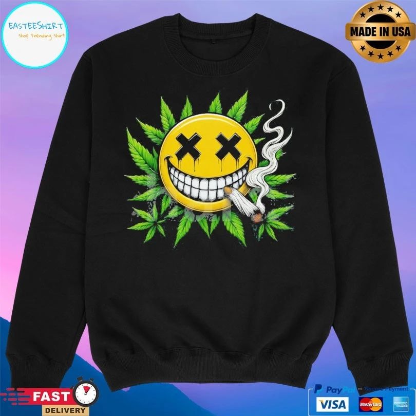 Weed Smiling Face Clipart With Joint And Leaf T-shirt