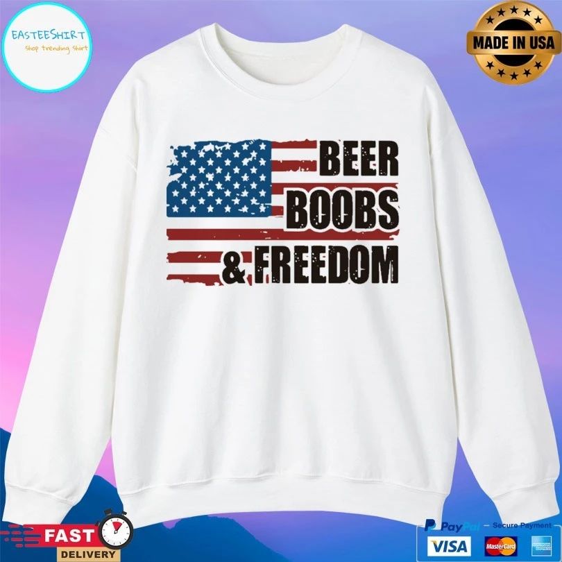 Beer Boobs And Freedom American Flag T-shirt