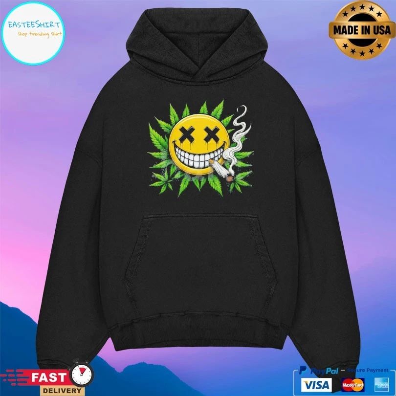 Weed Smiling Face Clipart With Joint And Leaf T-shirt