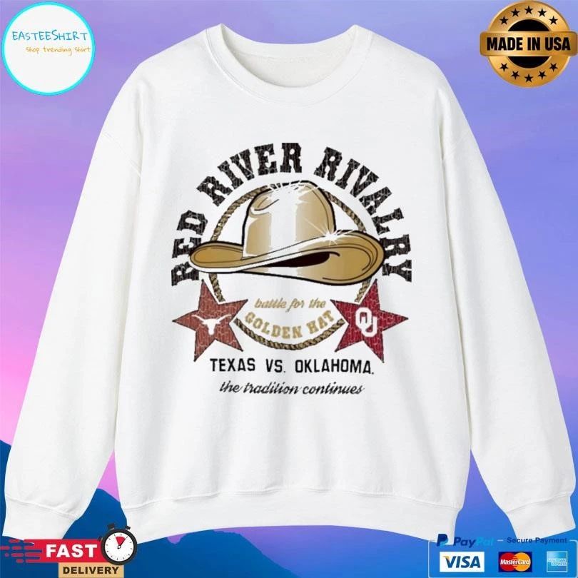 Red River Rivalry Battle For The Golden Hat Texas Longhorns Vs Vs Oklahoma The Tradition Continues T-shirts