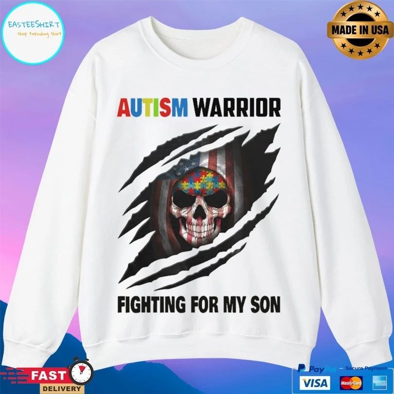 Autism Warrior Skull Fighting For My Son With American Flag