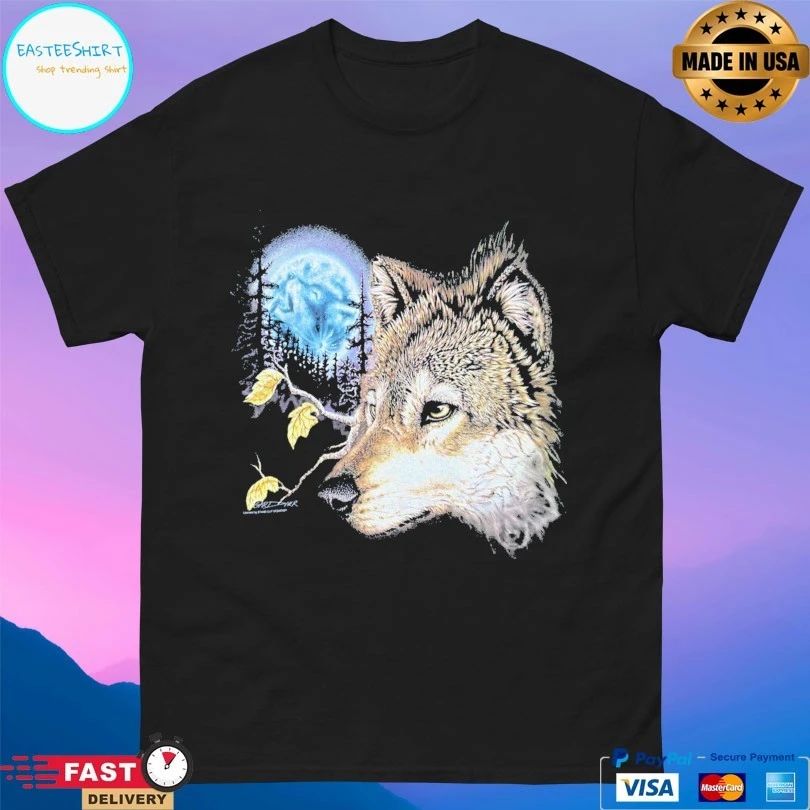 Fruit Of The Loom Wolf Pack Moon Animal Vintage T-shirt
