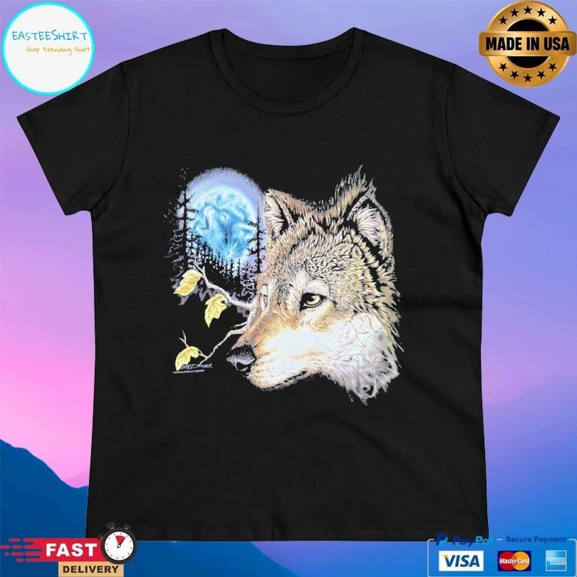 Fruit Of The Loom Wolf Pack Moon Animal Vintage T-shirt