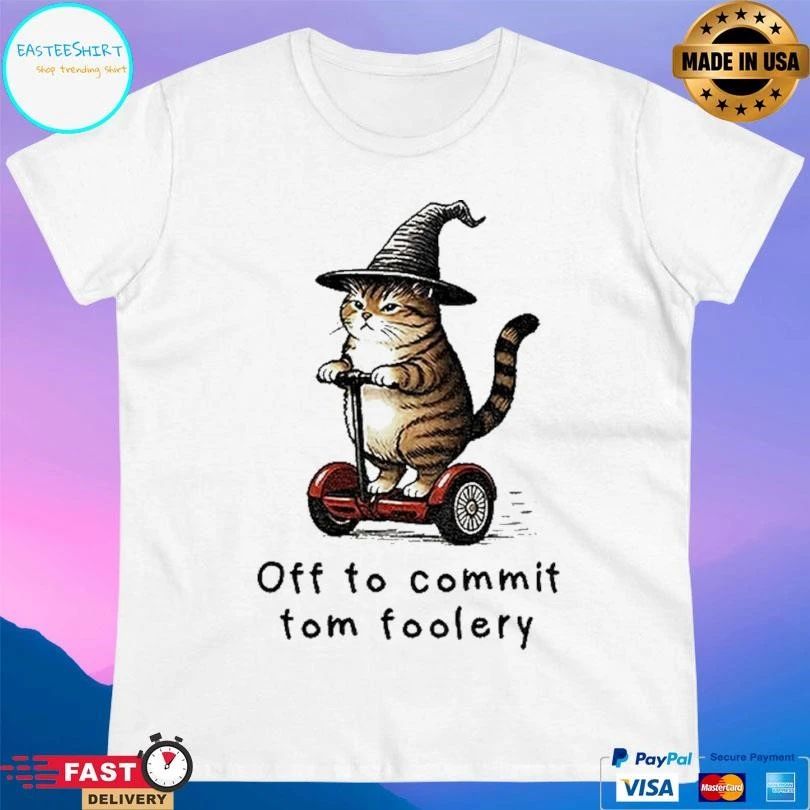 Orange Cat Riding Segway Style Off To Commit Tomfoolery Halloween T-shirts