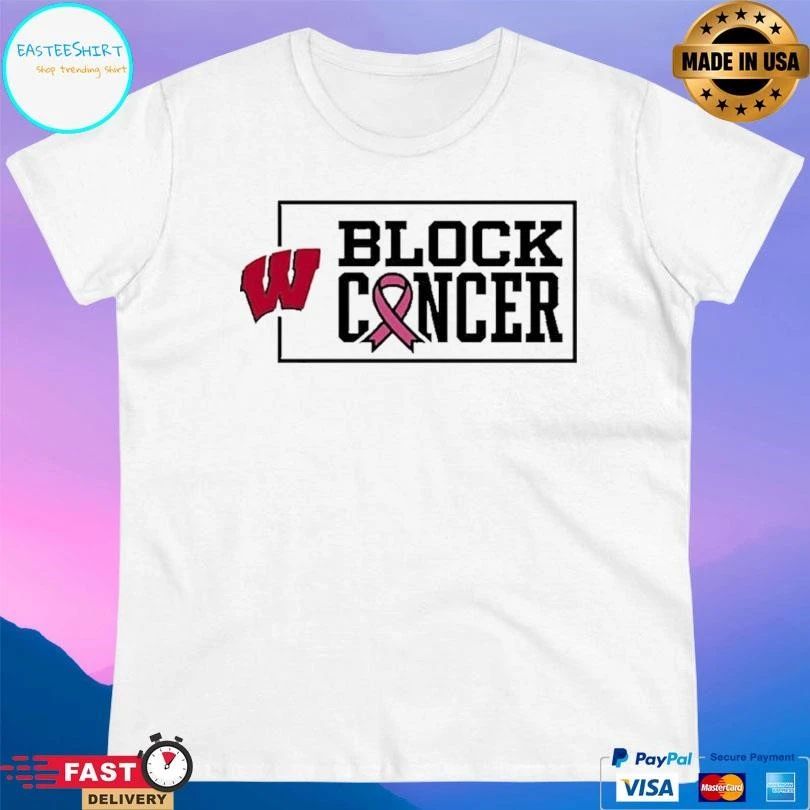 Classic Wisconsin Badgers Block Cancer Pink Ribbon T-shirts