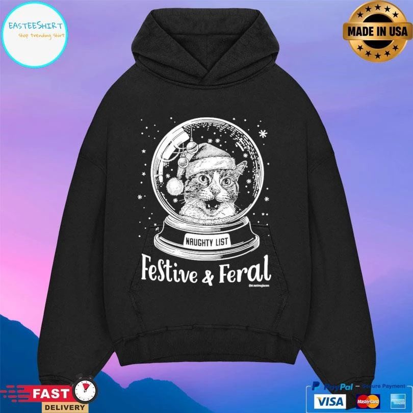 Naughty List Festive And Feral Cat Christmas 2025 T-shirts