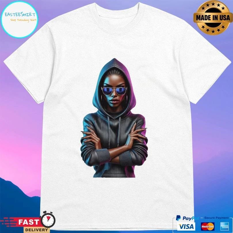 Cool Woman Character In Hoodie And Sunglasses T-shirts