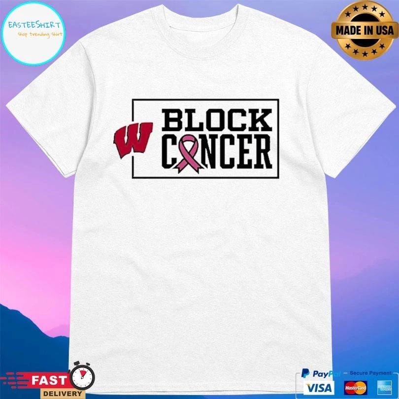 Classic Wisconsin Badgers Block Cancer Pink Ribbon T-shirts