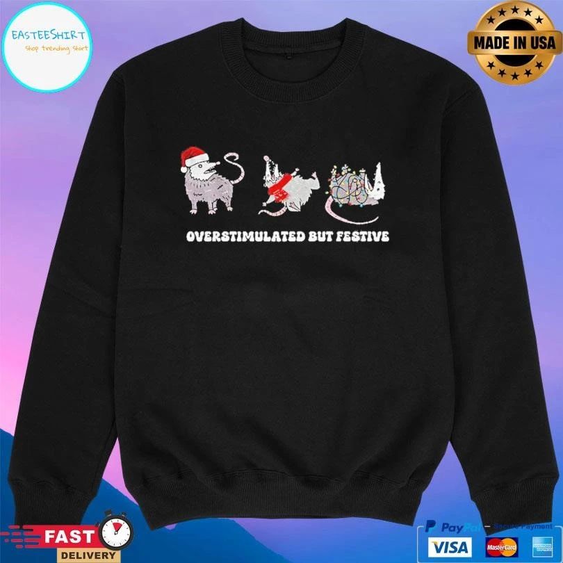 Possum Santa Hat Overstimulated But Festive Merry Christmas 2025 T-shirts