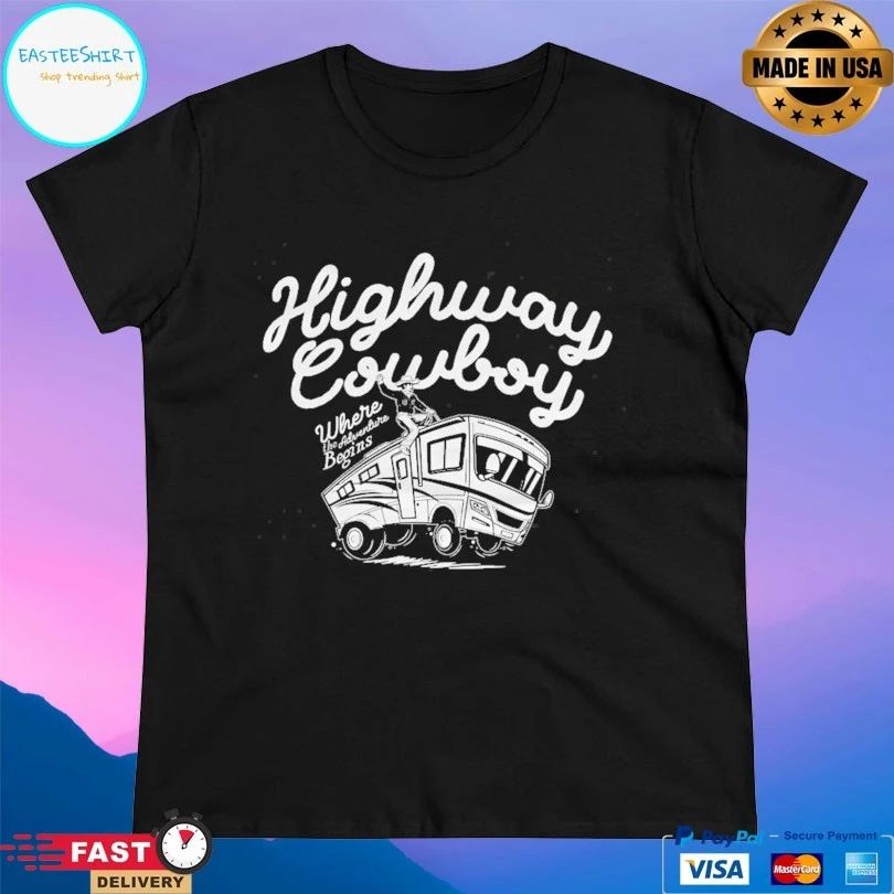 Highway Cowboy Where The Adventure Begins T-shirts