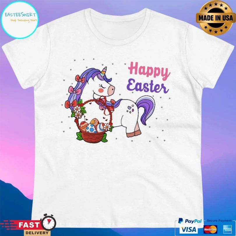 Unicorn Basket Eggs Happy Easter 2021 T-shirt