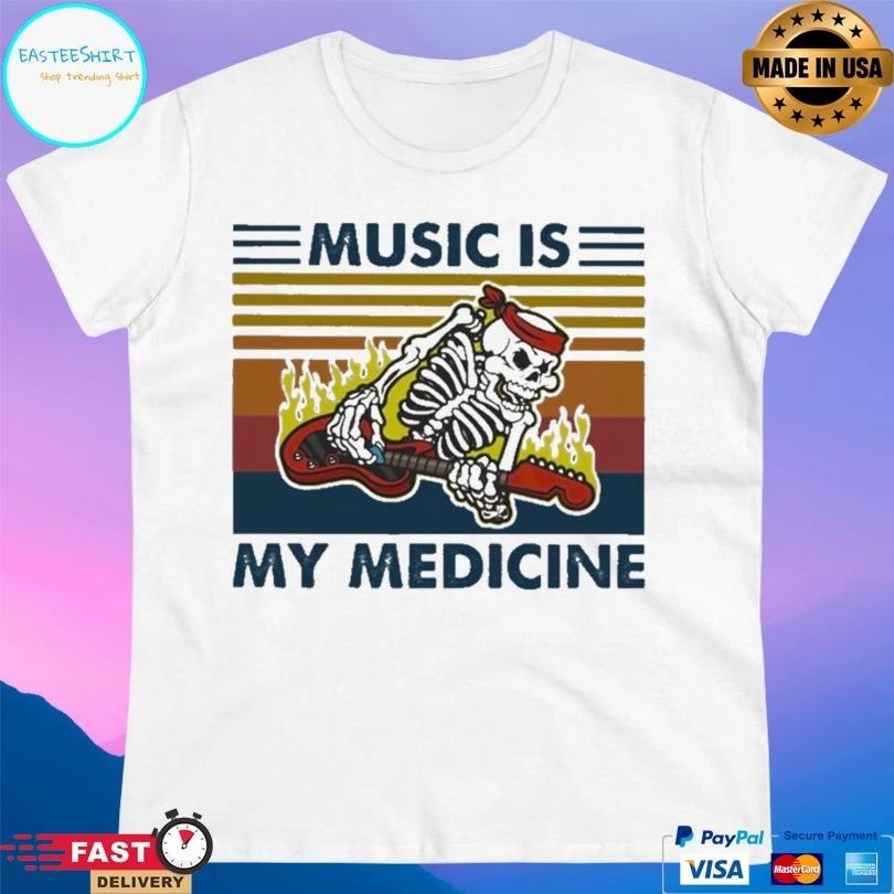 Skeleton Play Music Is My Medicine Vintage T-shirt