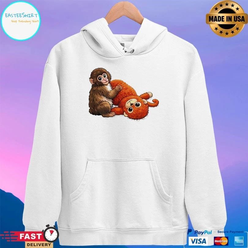Monkey Punch Graphic Baby Monkey Holding Plush Toy 2026 T-shirts