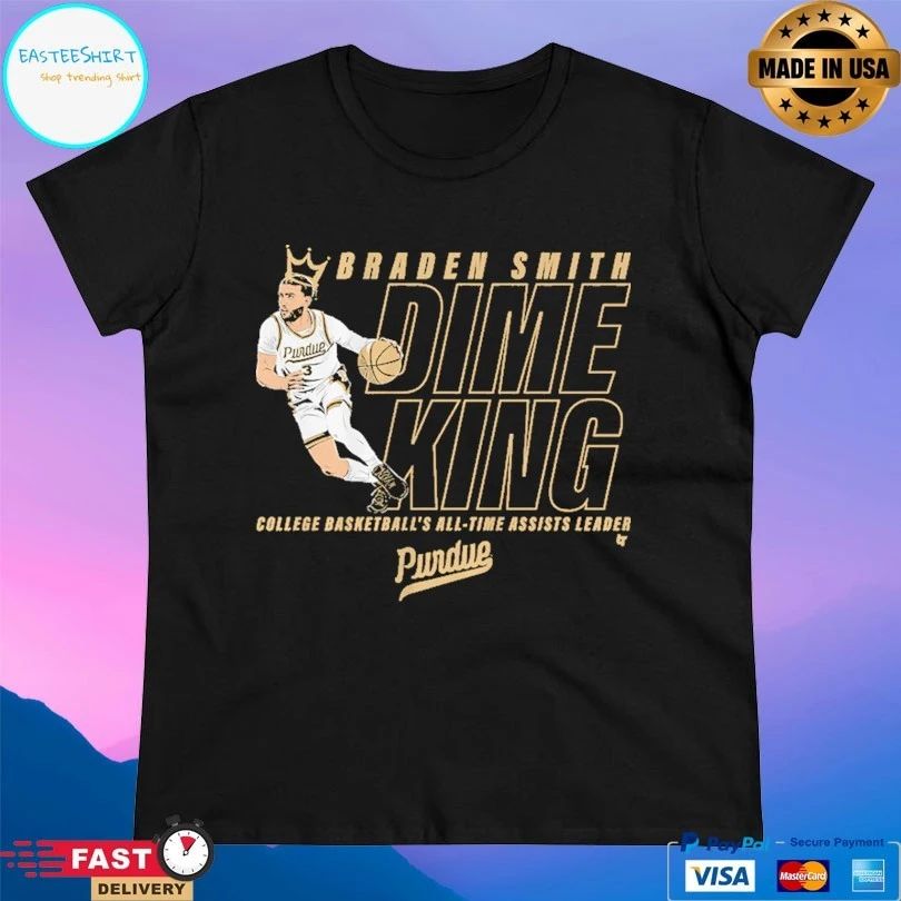 Purdue Boilermakers Men’s Basketball Braden Smith Dime King College Basketball’s All-Time Assists Leader T-shirts