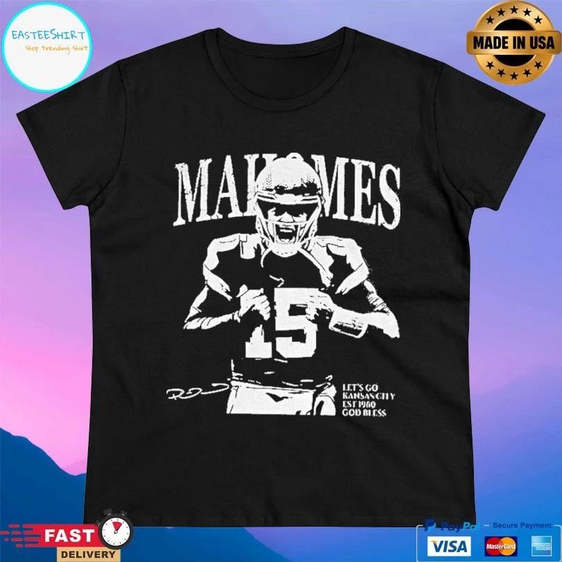 Patrick Mahomes Kansas City Chiefs Let’s Go Kansas City Est 1960 God Bless Signature T-shirts