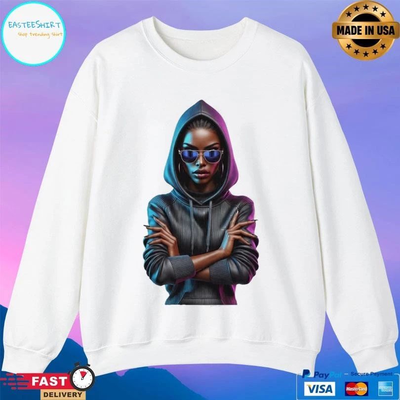 Cool Woman Character In Hoodie And Sunglasses T-shirts