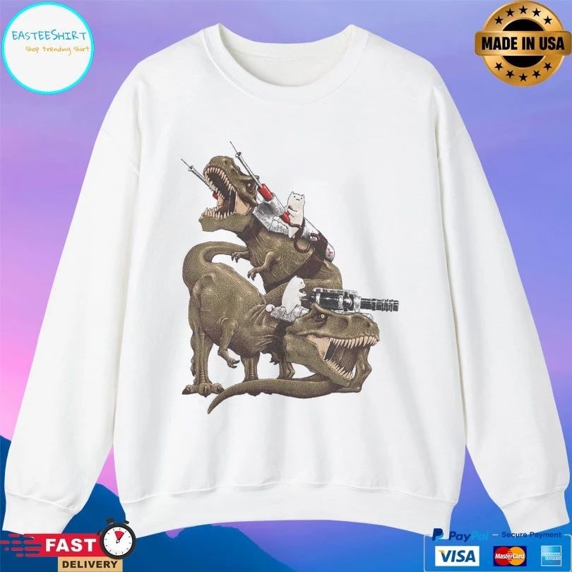 Cats Riding Dinosaurs Meme T-shirt