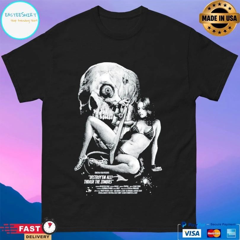 Skull Skater Girl Destroy’ Em All Thrash The Zombies T-shirts