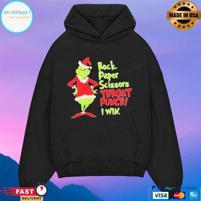 Grinch Rock Paper Scissors Throat Punch I Win Christmas 2025 T-shirts