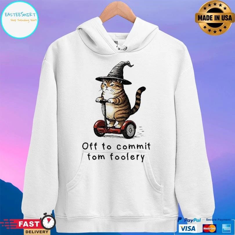 Orange Cat Riding Segway Style Off To Commit Tomfoolery Halloween T-shirts