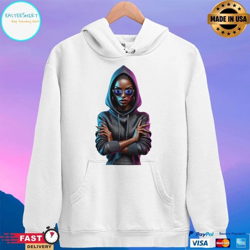 Cool Woman Character In Hoodie And Sunglasses T-shirts