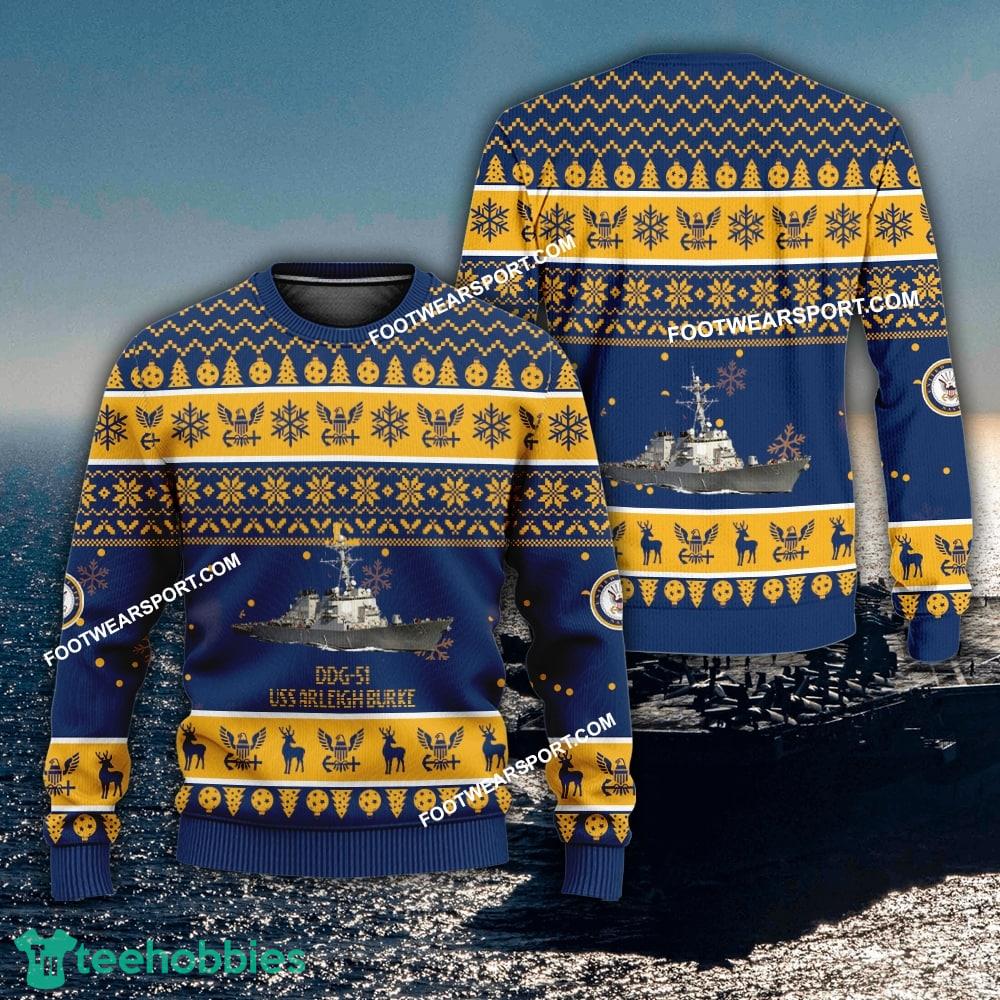 US Navy USS Arleigh Burke DDG-51 Knitted Xmas 3D Sweater Gift Veteran