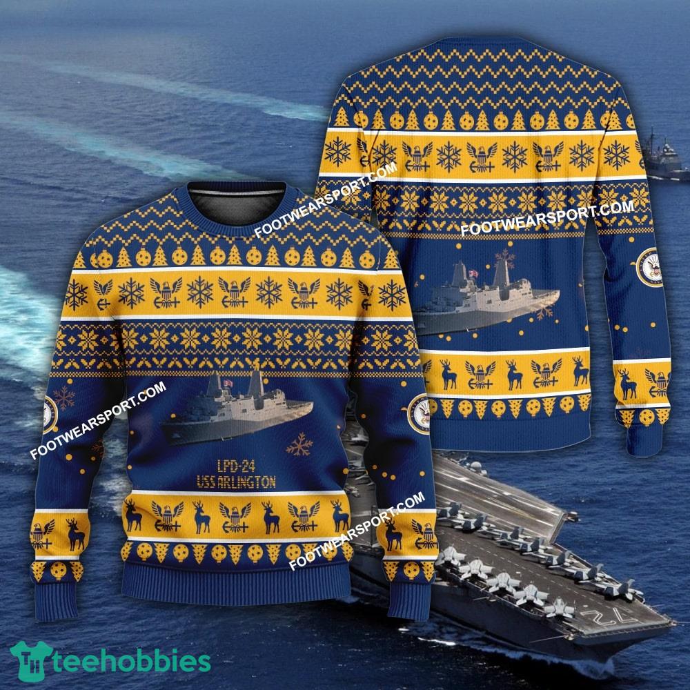 US Navy USS Arlington LPD-24 Ugly Christmas Sweater AOP For Army