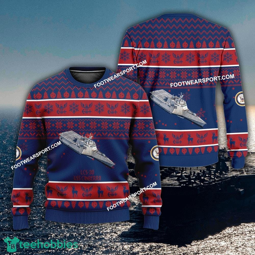 US Navy USS Canberra LCS-30 Knitted Xmas 3D Sweater For Men Women