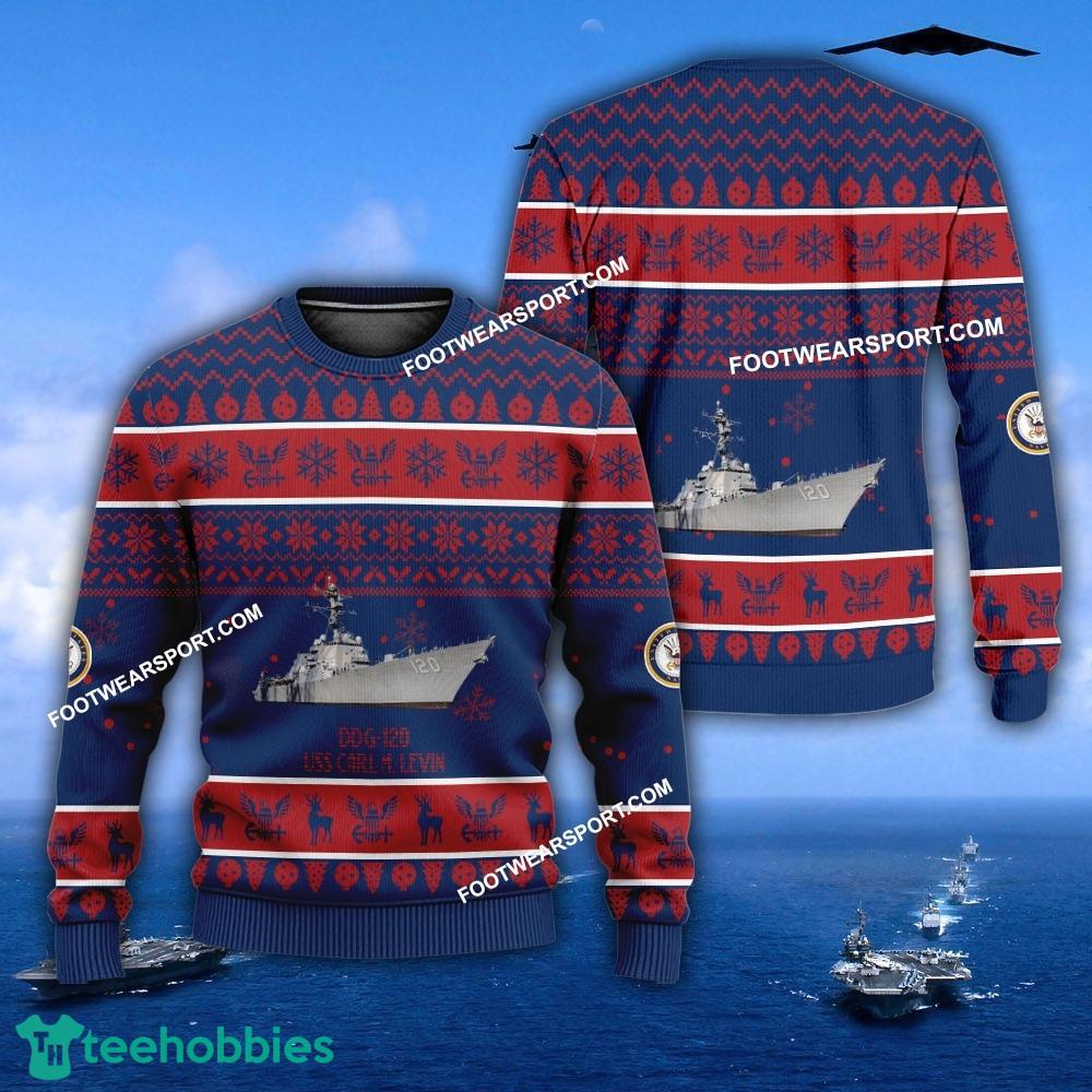 US Navy USS Carl M. Levin DDG-120 Ugly Christmas Sweater For Army