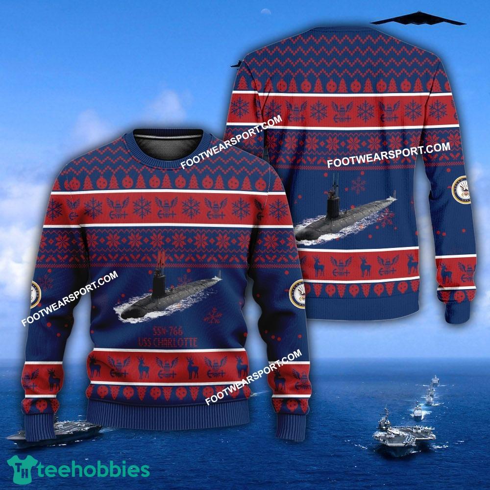 US Navy USS Charlotte SSN-766 Ugly Christmas Sweater For Men Women