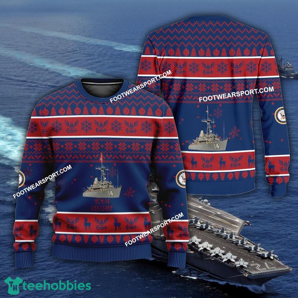 US Navy USS Chief MCM-14 Knitted Xmas Sweater AOP For Army