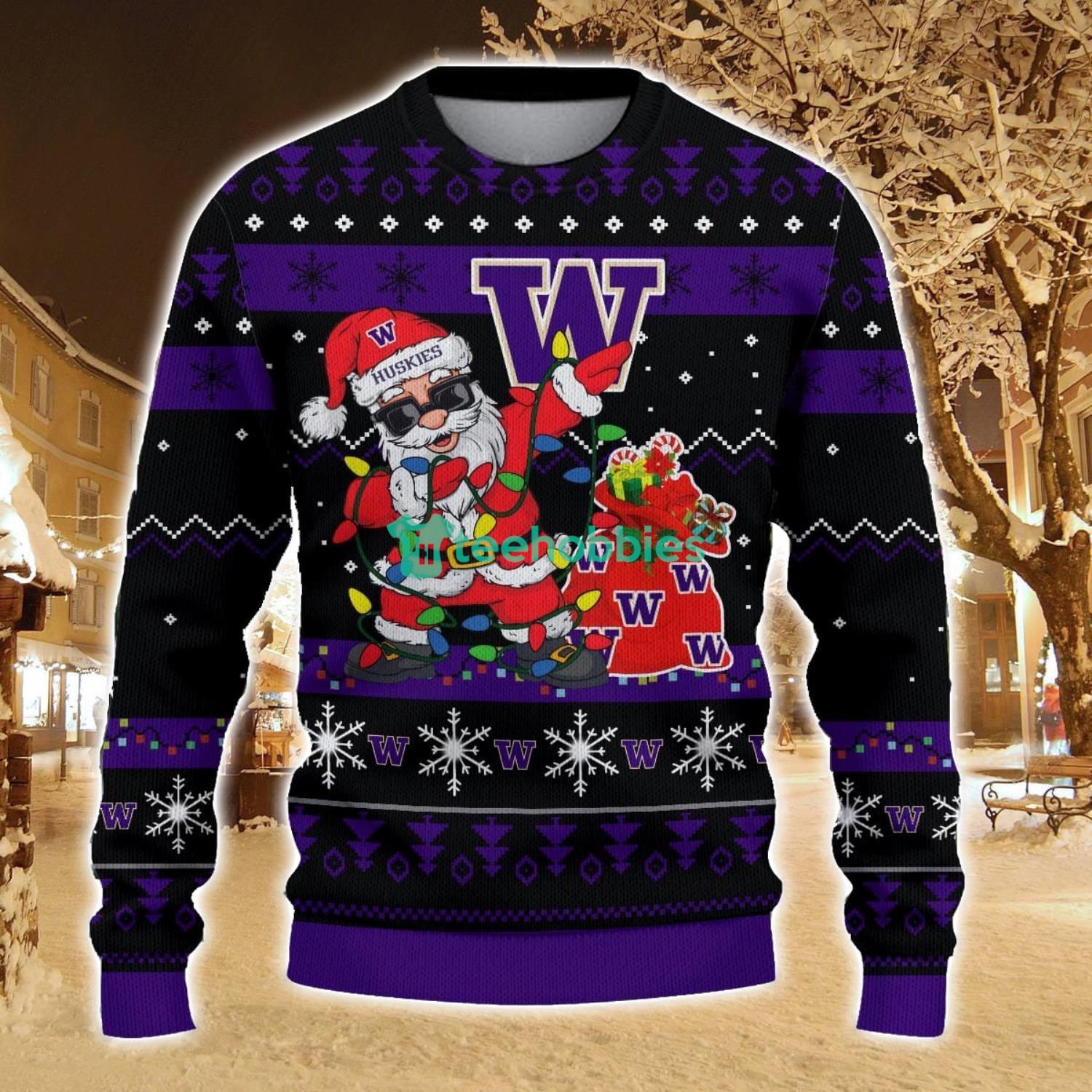 Washington Huskies Santa Claus Ugly Christmas Sweater All Printed Sweater For Fans Gift Ideas