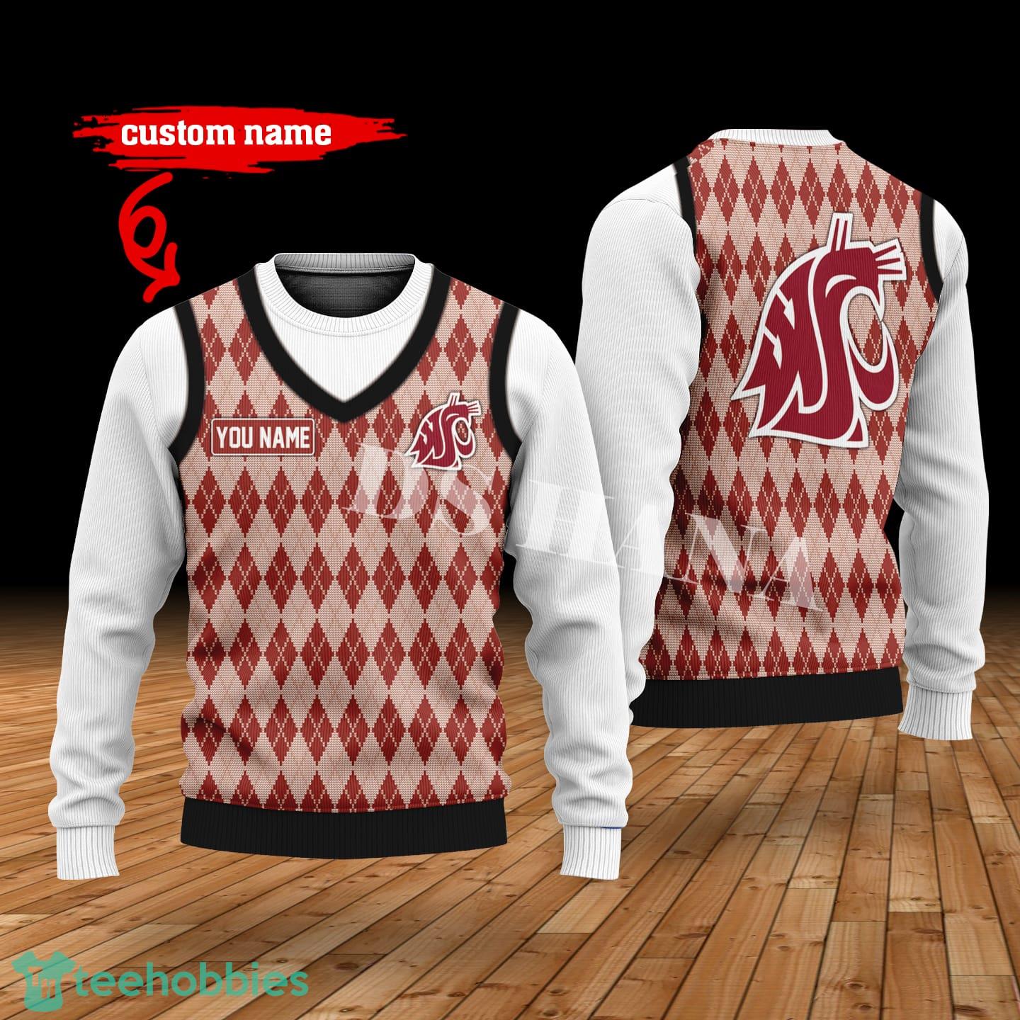 Washington State Cougars Custom Name New Style Sweater Ghile Style 3D Print Christmas Sweater