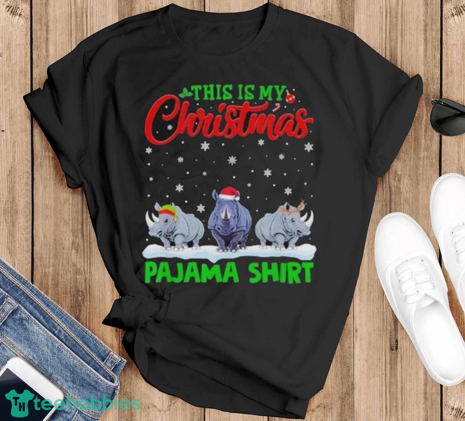 Xmas Santa Hat Reindeer Rhino This Is My Christmas Pajama T-Shirts